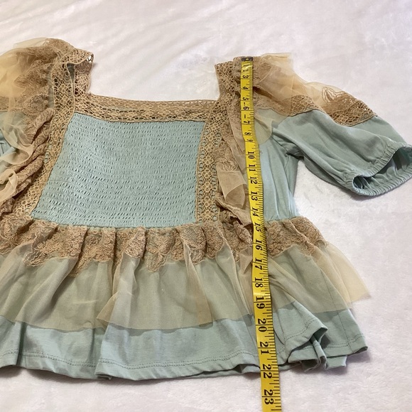 NEW Anthropologie Forever That Girl Blue Tan Smocked Crochet Lace Blouse S Boho - Picture 11 of 13